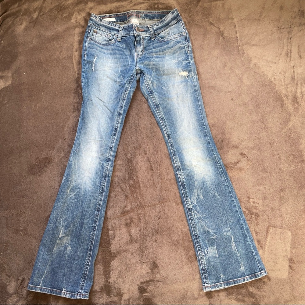 Decree Bootcut Jeans Womens Size 7 Blue Distressed Low Rise Stretch Denim Grunge